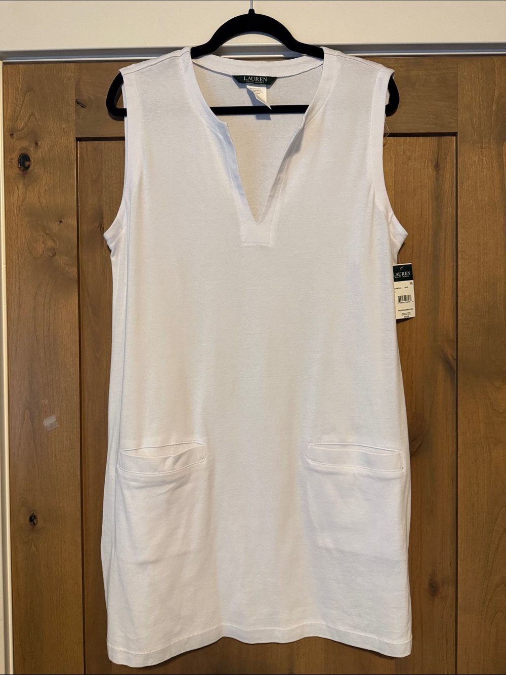 NWT Ralph Lauren Swim cover up Womens L White shift sleeveless Gold button Beach